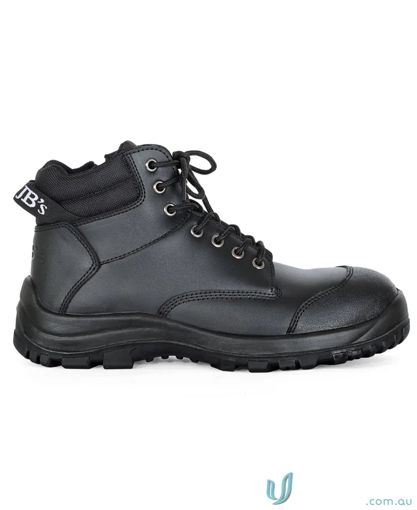 Black leather Steeler Zip Lace Up Safety Boot with tough sole and steel toe for uniforms