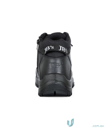 Black work boot with tough sole and reinforced toe for uniforms and safety needs