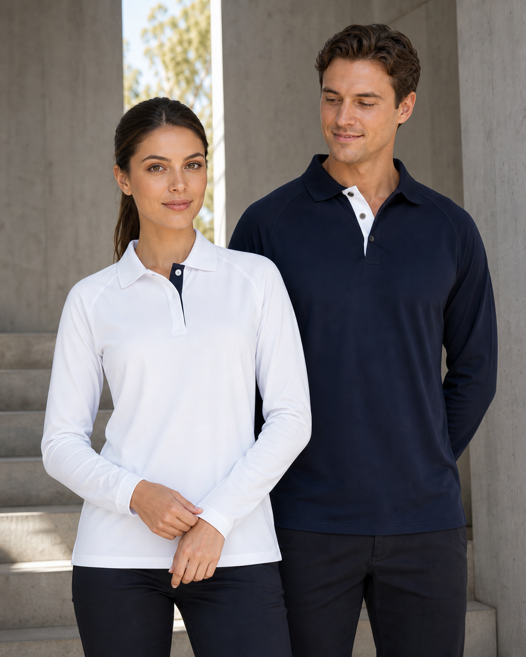 Stencil Ladies Team LS Polo worn by professional Australian models