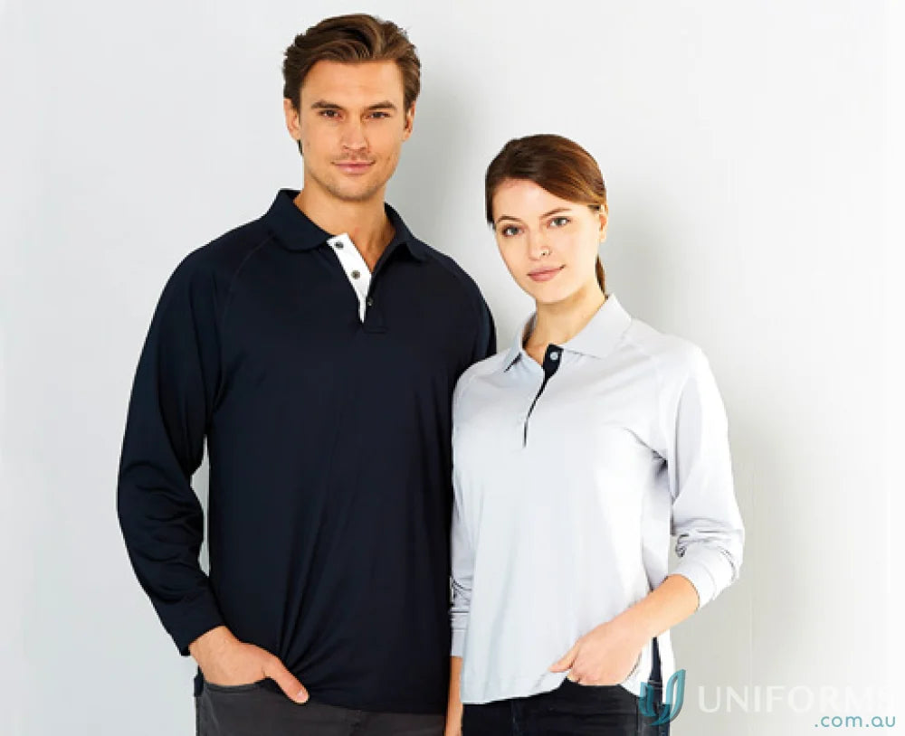 Stencil 1042-PT Stencil Team LS Polo in White/Navy front product image