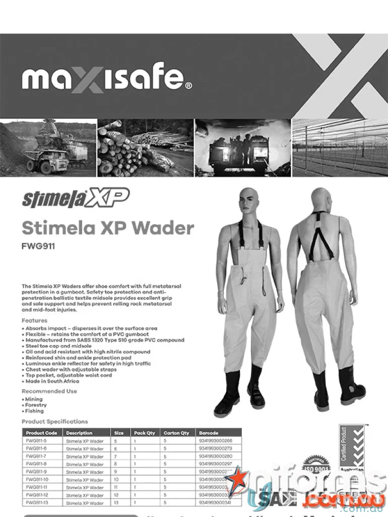 Stimele XP Wader product ad featuring Stimela XP Wader Suit & Gumboots with Metatarsal Protection workwear