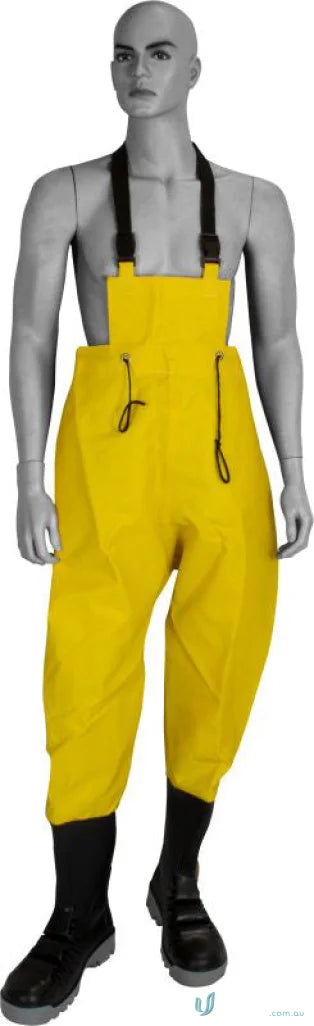 Yellow waterproof workwear with boots and metatarsal protection for safety and durability