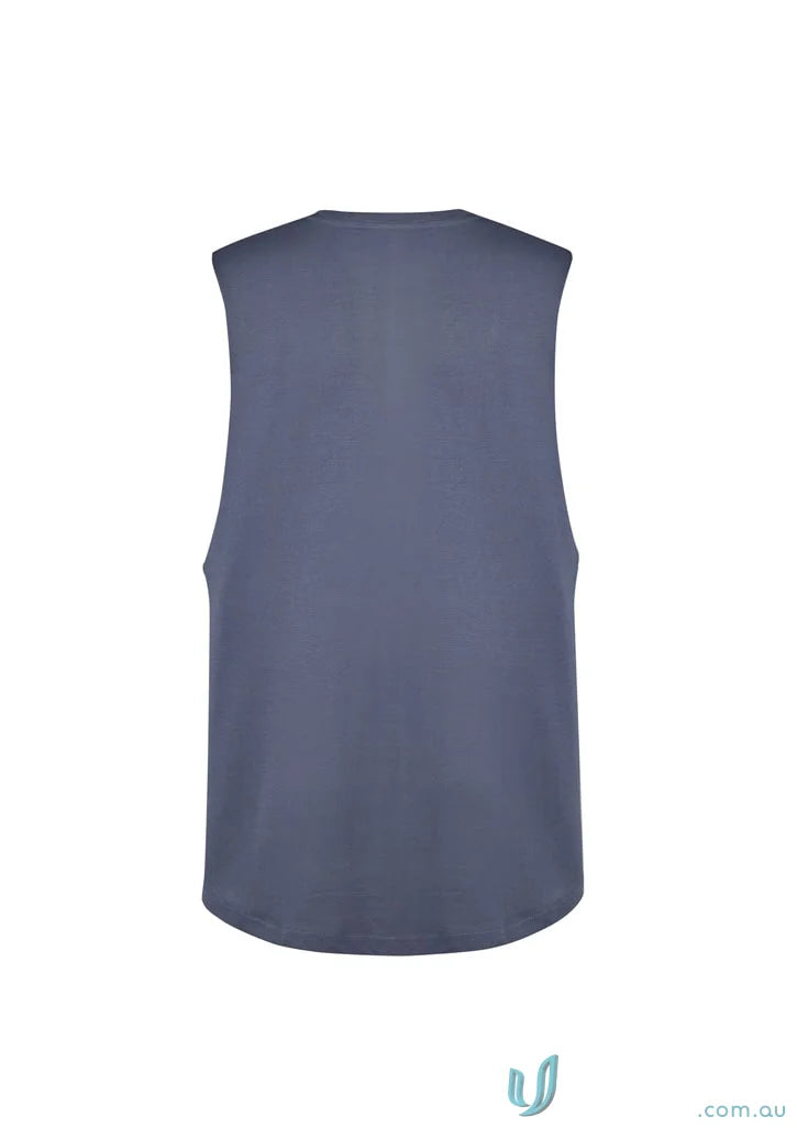Mens Streetworx Sleeveless Tee with drop armholes in blue-gray sleeveless workwear style