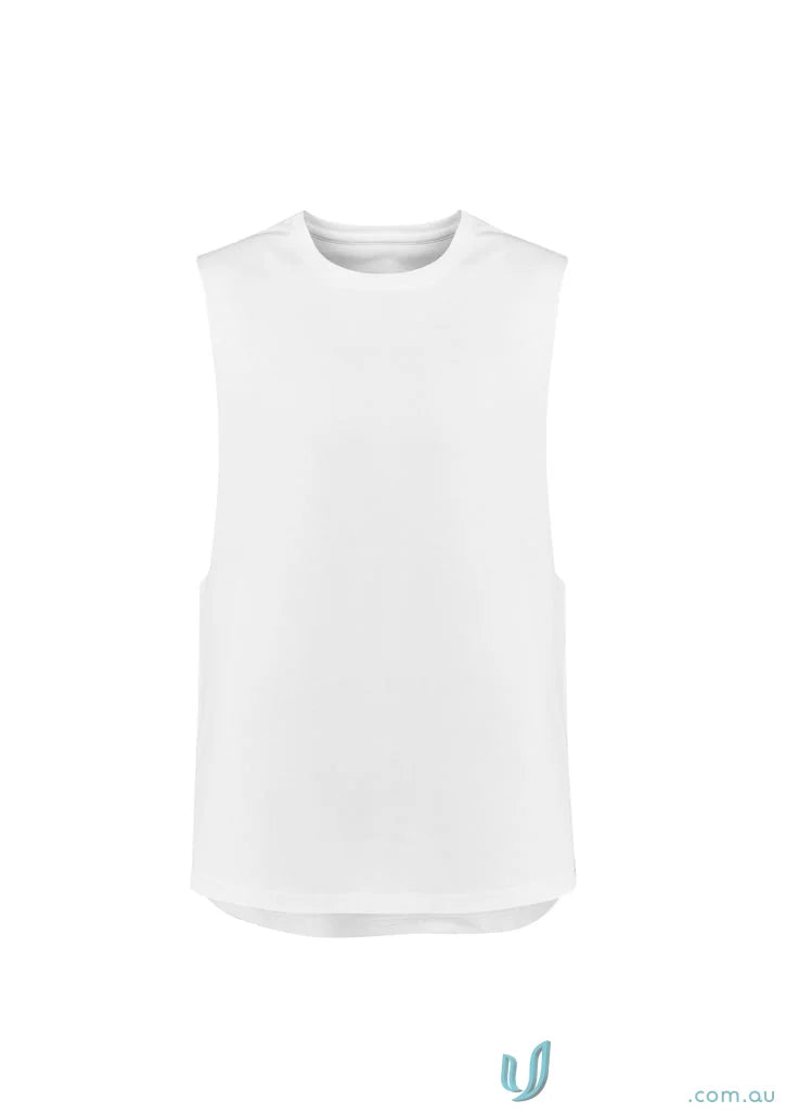 White sleeveless shirt from Mens STREETWORX SLEEVELESS TEE with drop armholes for streetwear