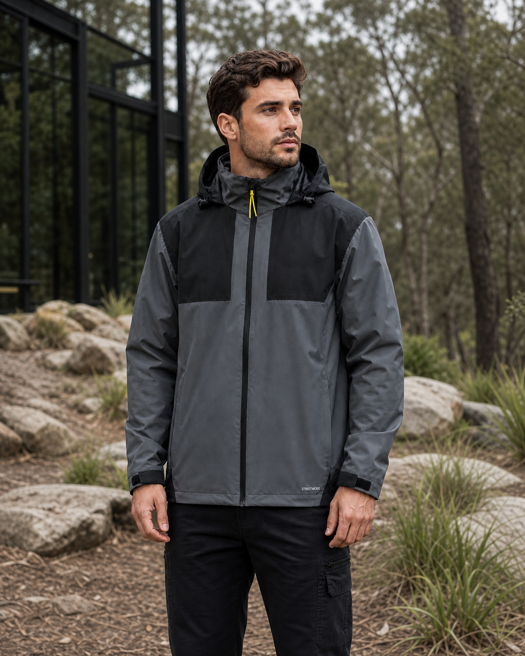 Streetworx Stretch Waterproof Jacket on Australian male model