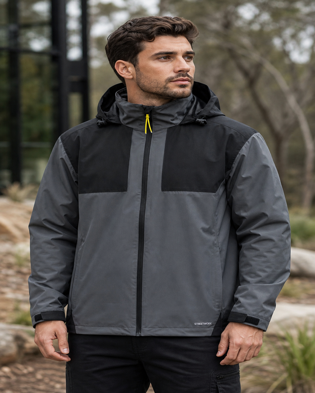 Streetworx Stretch Waterproof Jacket on Australian male model
