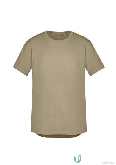 Khaki streetworx tee shirt with breathable cotton slim fit and curved hem design