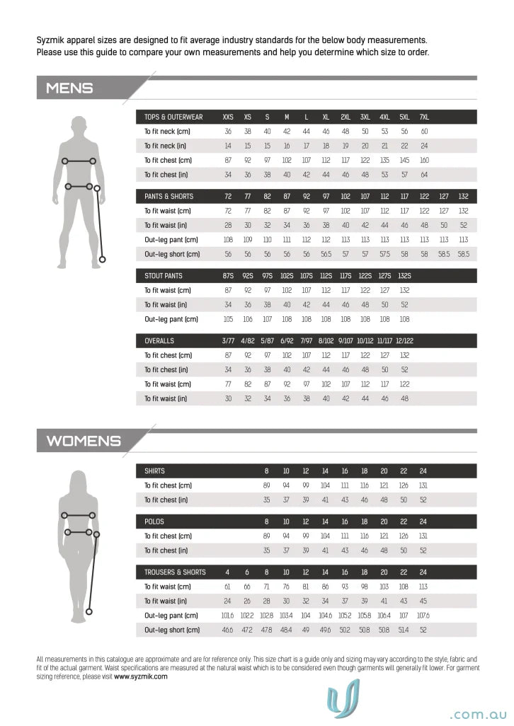 Apparel size chart for Streetworx Tee Shirt made of breathable cotton slim fit fabric
