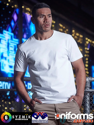 Man wearing a Streetworx Tee Shirt, breathable cotton slim fit with curved hem modern tee