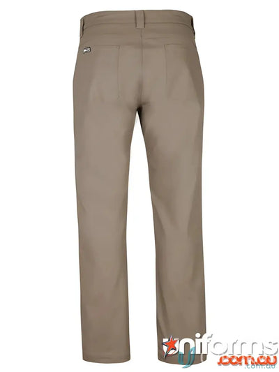 Stretch canvas work pants with YKK zipper and clear sizing specs, ideal for tough jobs