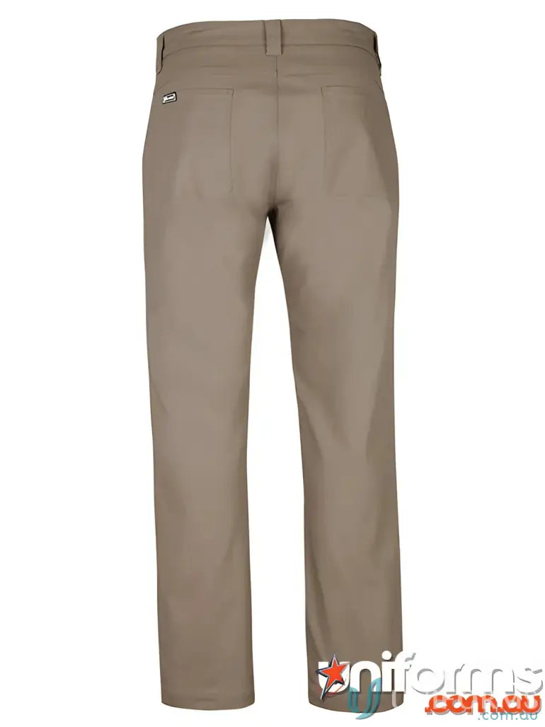 Stretch canvas work pants with YKK zipper and clear sizing specs, ideal for tough jobs