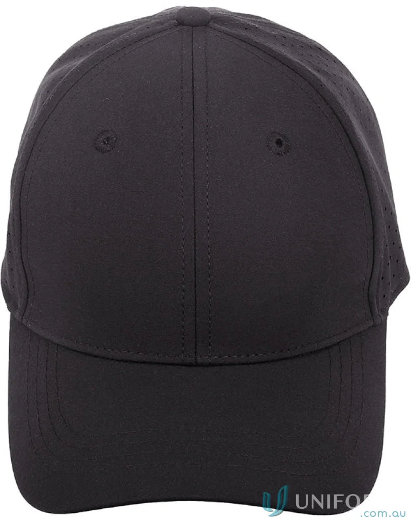 Black Stretch Laser Cut Runner’s Cap with Winning Spirit Stretch for active lifestyle