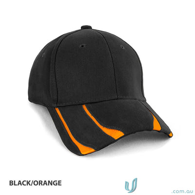 Black and orange baseball cap from Striker Cap, perfect with a Navy Cotton T-Shirt