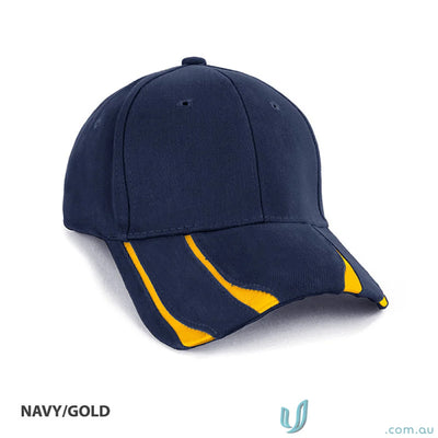 Navy and gold Striker Cap styled with a Black Leather Jacket and Gold Vintage Necklace