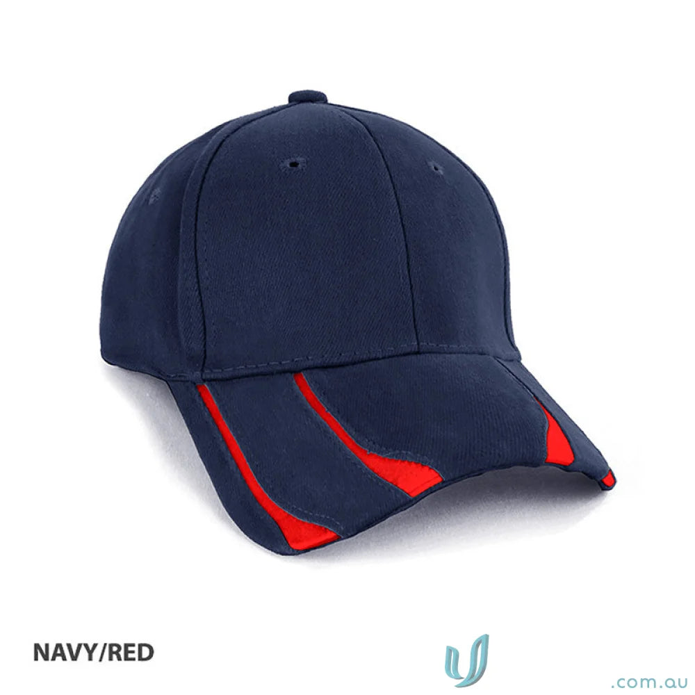 Navy and red Striker Cap perfect with a Black Leather Jacket or Navy Cotton T-Shirt
