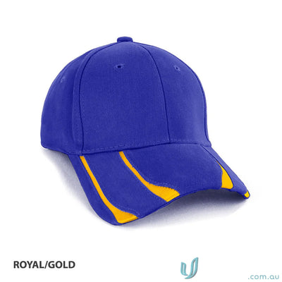 Royal Blue and Gold Baseball Cap from Striker Cap with Navy Cotton T-Shirt style