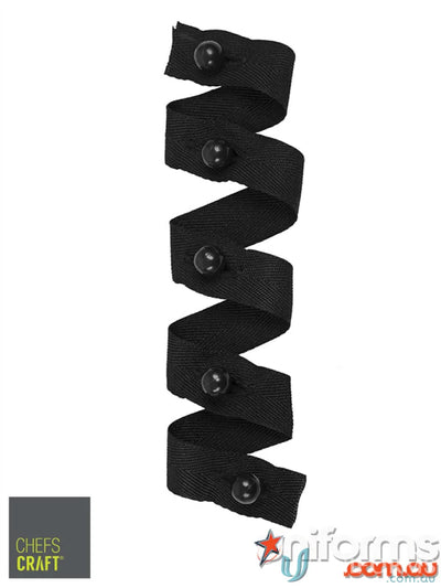 Black ribbon with workcraft stud buttons for healthcare professional or hospitality staff gear