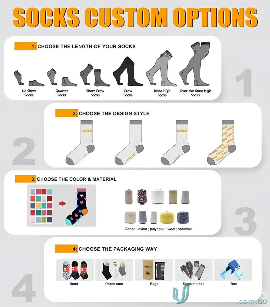 Sublimated Sports Socks with customizable options chart for custom sports socks