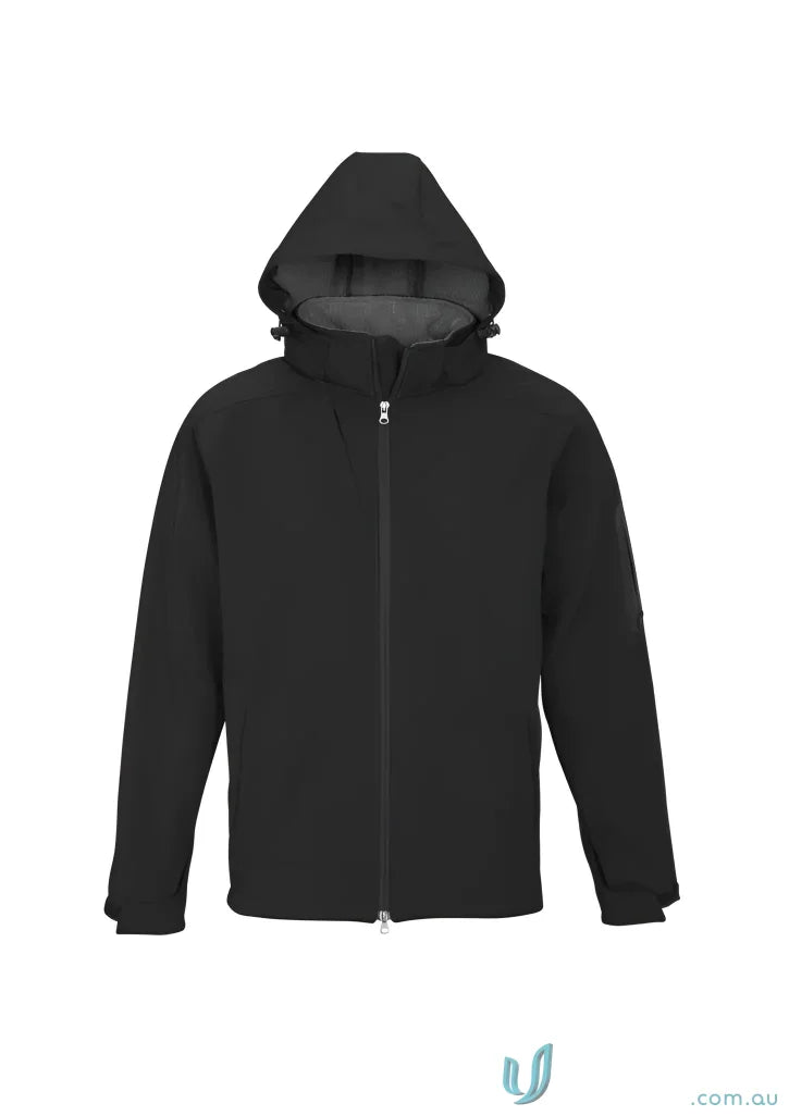 Black hooded Summit Soft Shell Jacket from Biz Collection with waffle fleece lining