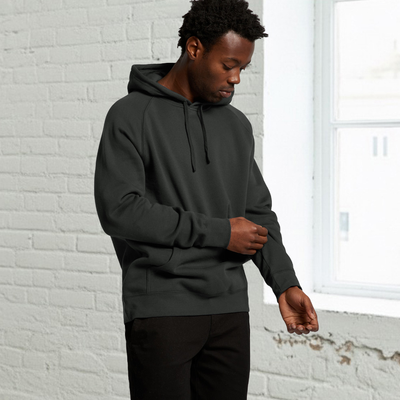 AS Supply Hoodie: dark gray polyester anti-pill fleece, regular fit