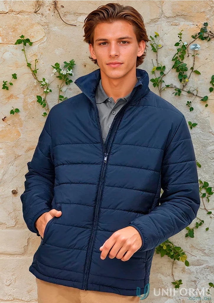 Young man in sustainable insulated puffer with spirit 3d cut and certified recycled pet