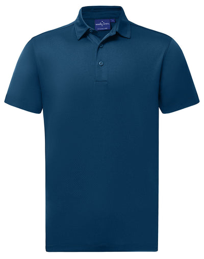 Sustainable jacquard knit polo in deep navy blue textured fabric