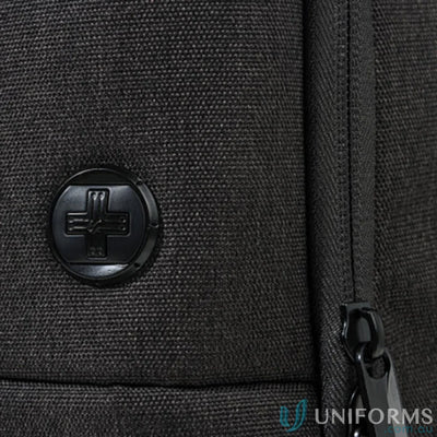 Dark gray textured backpack detail perfect for work uniforms or casual uniforms at Swissdigital Arosa Backpack
