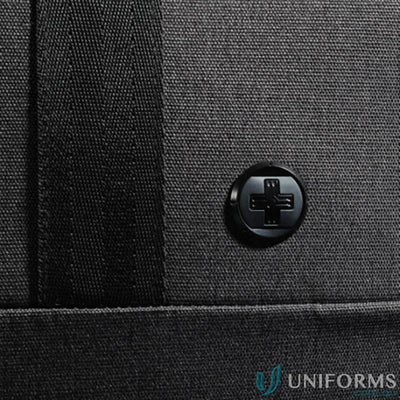 Black fabric Swissdigital Arosa Duffle Bag with cross emblem, perfect for work uniforms