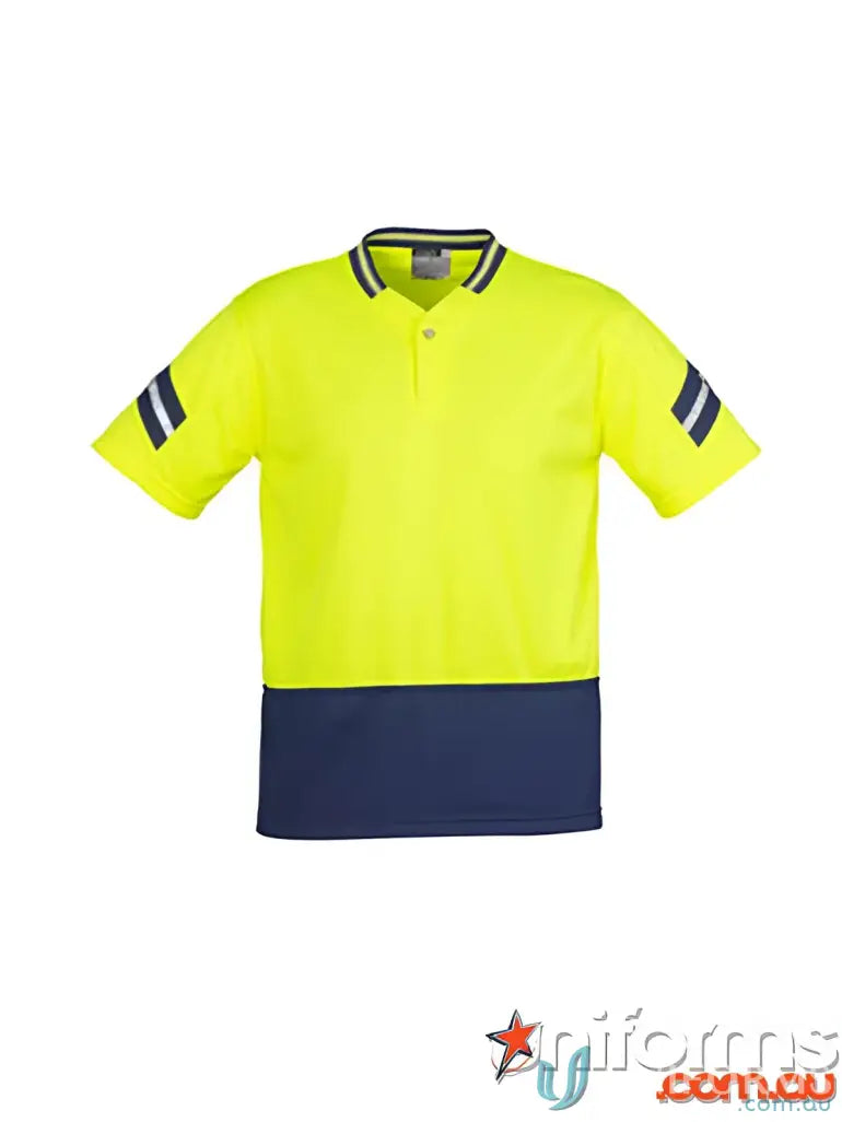 Yellow and navy blue astro short sleeve polo shirt from Syzmik Mens Sleeve Polo ZH245