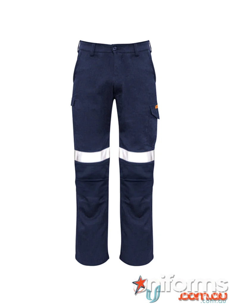 Syzmic Range Mens Navy work pants with reflective stripes and orange flame taped cargo pant zp521