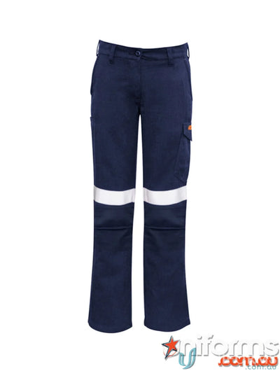 Navy blue Syzmic Womens Orange Taped Cargo Pant with reflective stripes for safety