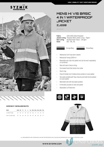 Men’s Syzmik waterproof jacket ZJ220 from Syzmik men’s line, reversible vest style