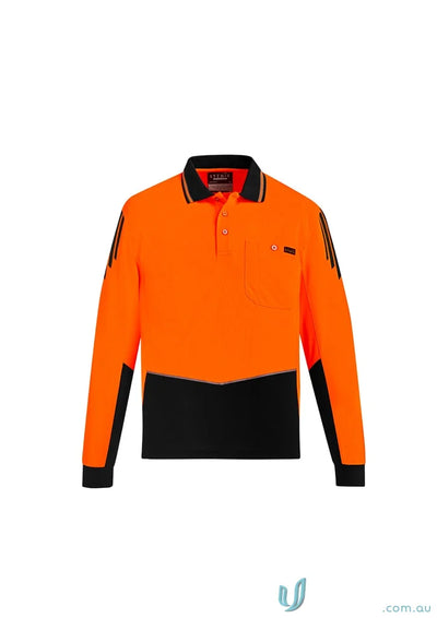 Orange and black flux long sleeve polo shirt, Syzmic Men’s Flux LS Polo ZX310