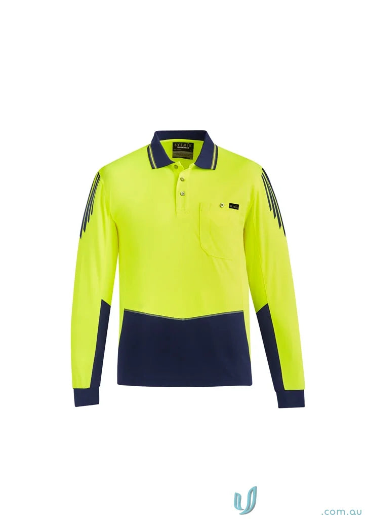 Syzmic Men’s Flux Long Sleeve HiVis Polo SZH310 for safety and comfort