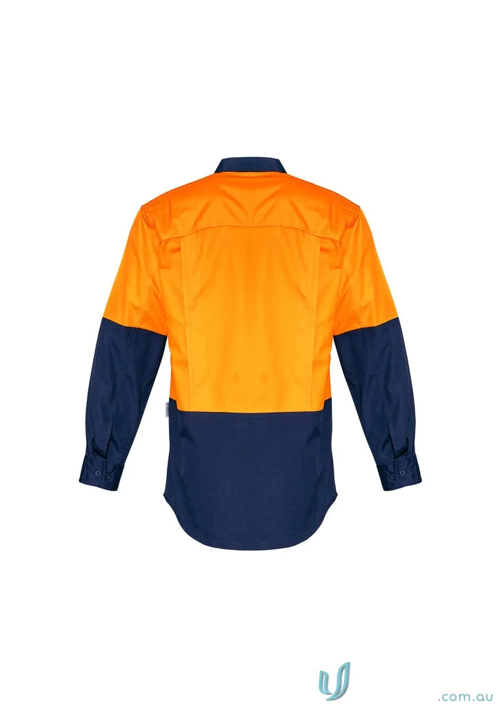 Orange and navy Syzmik Mens Rugged Cooling Vis Shirt ZW128 with reinforced stress points