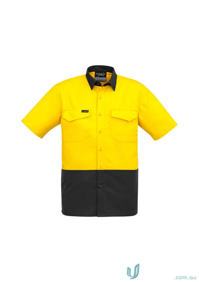 Yellow and black Syzmik Men’s Rugged Vis Short Sleeve Shirt for work