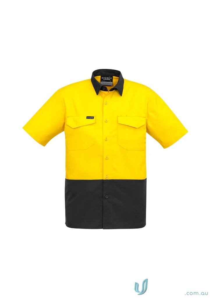 Yellow and black Syzmik Men’s Rugged Vis Short Sleeve Shirt for work