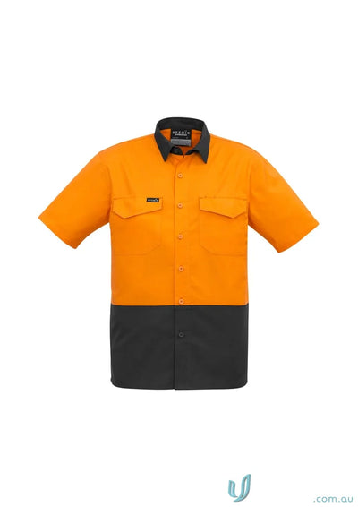 Orange and black Syzmik mens rugged vis short sleeve shirt for work or outdoor activities