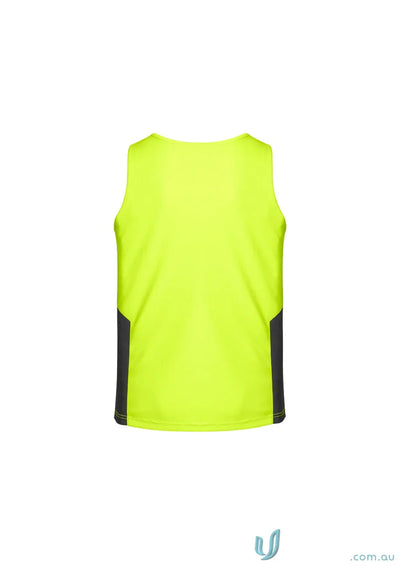 Neon yellow and gray Syzmik Men’s HiVis Vis Squad Singlet made with highly breathable fabric