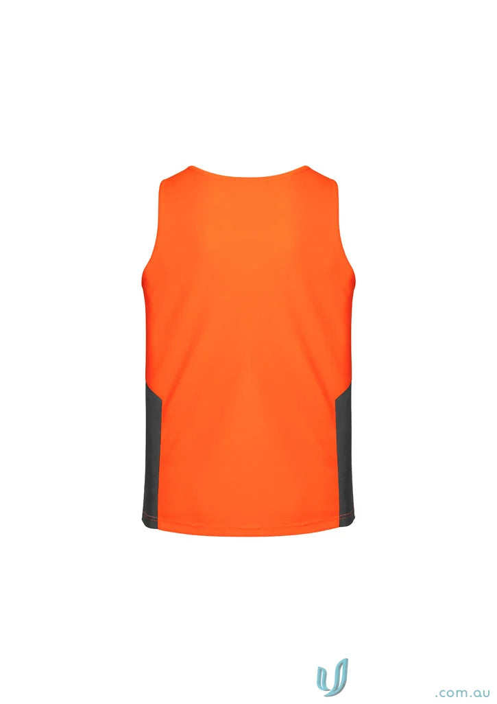 Orange and gray Syzmik Men’s HiVis Squad Singlet made with highly breathable fabric