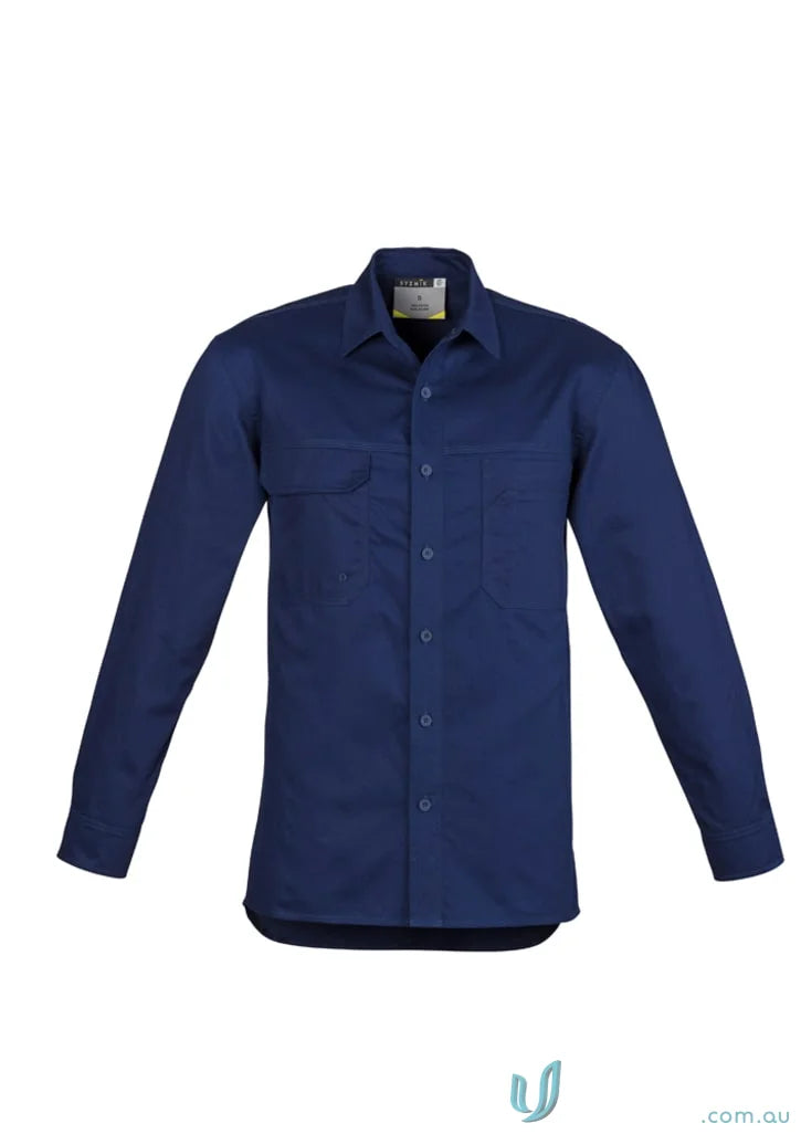 Navy blue Syzmik mens lightweight tradie long sleeve cotton twill shirt