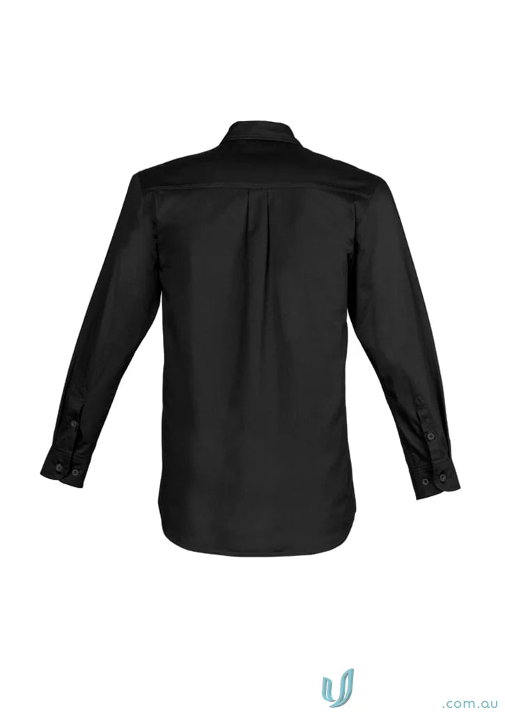 Syzmic mens lightweight tradie long sleeve cotton twill shirt in black