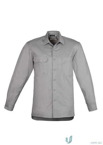 Gray Syzmik mens lightweight tradie long sleeve cotton twill shirt for casual work wear