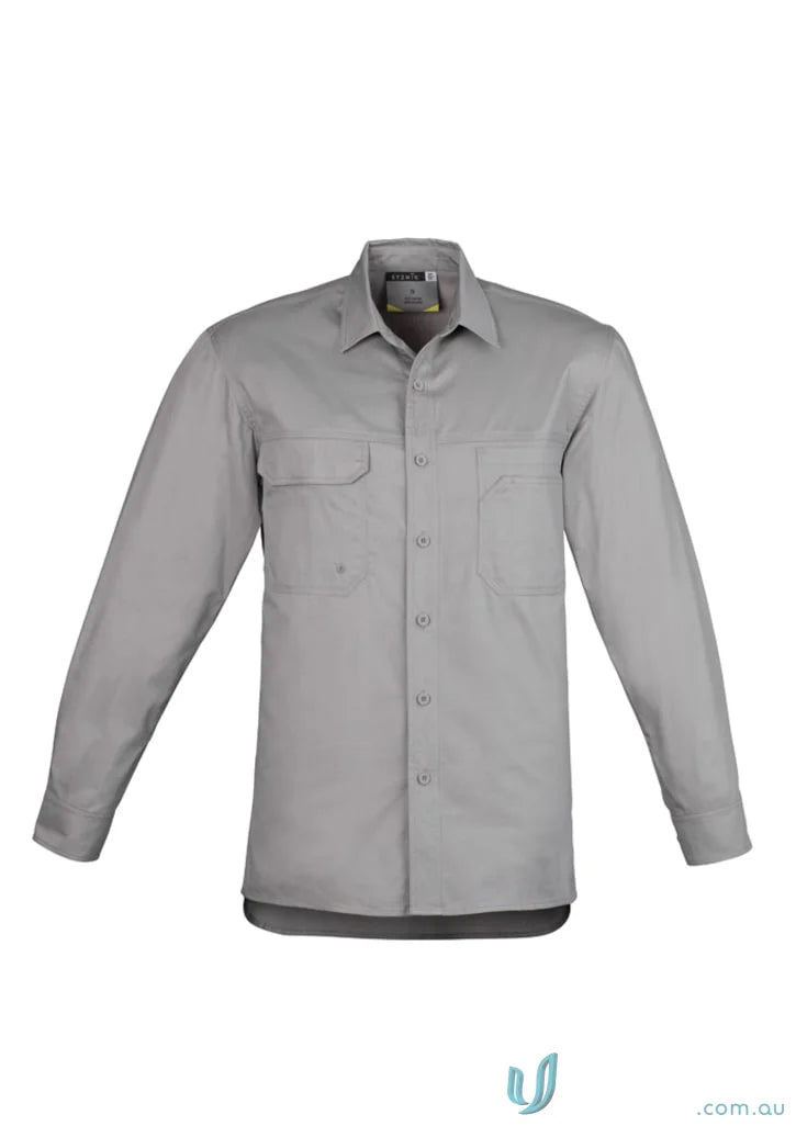 Gray Syzmik mens lightweight tradie long sleeve cotton twill shirt for casual work wear