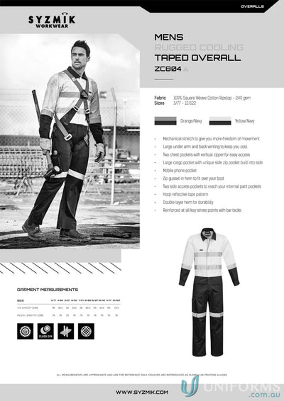 Syzmic mens rugged hivis cooling taped overalls stay cool and durable work gear