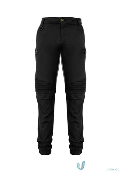 Black Moto-Style Cargo Pants from Syzmic Men’s Streetworx with Stretch Pleating