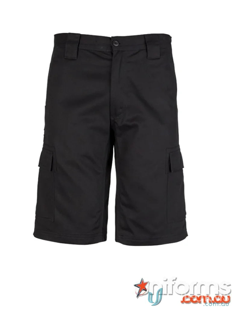 Black syzmik mens midweight drill cargo short zw012 for a casual look