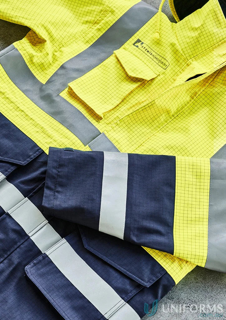 High-visibility mens orange flame arc rated antistatic Syzmik ZJ900 waterproof jacket