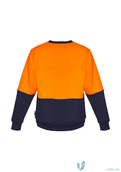 Orange and navy blue Syzmik HiVis Crew Sweatshirt perfect for cold conditions
