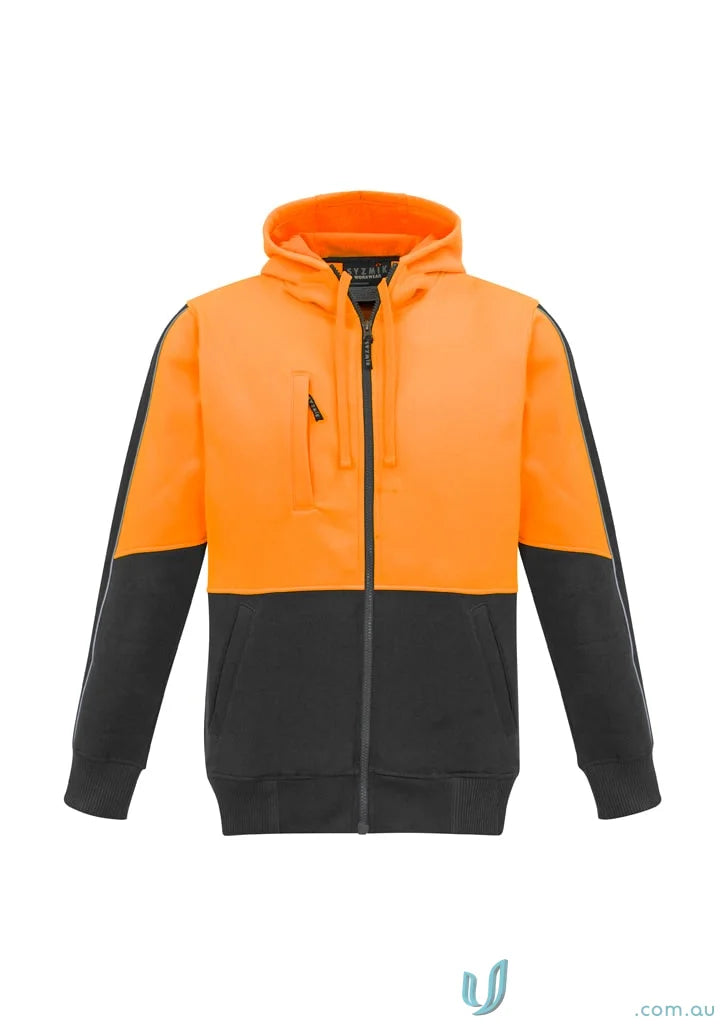 Orange and black zip hoodie zt485 with mobile phone pocket to stay visible and comfy